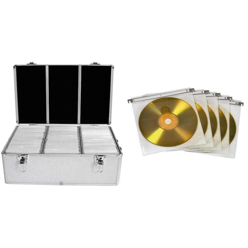 MediaRange Archivierungskoffer für 500 Discs, Aluminium-Optik, mit Einhängetaschen, Silber Bundle mi