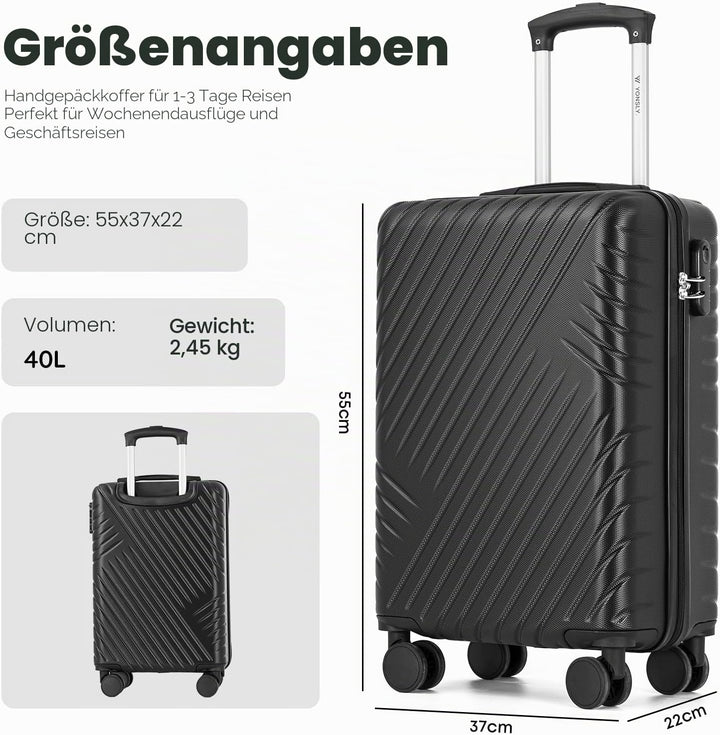 Koffer, Kabinenkoffer, Suitcase Trolley Reisekoffer, Handgepäck, Rollkoffer mit Zahlenschloss, 4 Rol