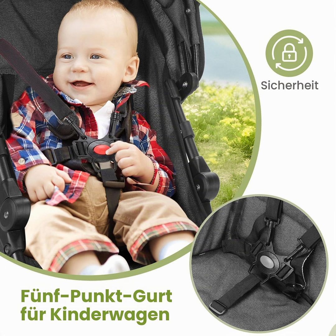 Einhändig klappbarer, leichter Kinderwagen, grosser Aufbewahrungskorb, Verdeck, Getränkehalter, komp