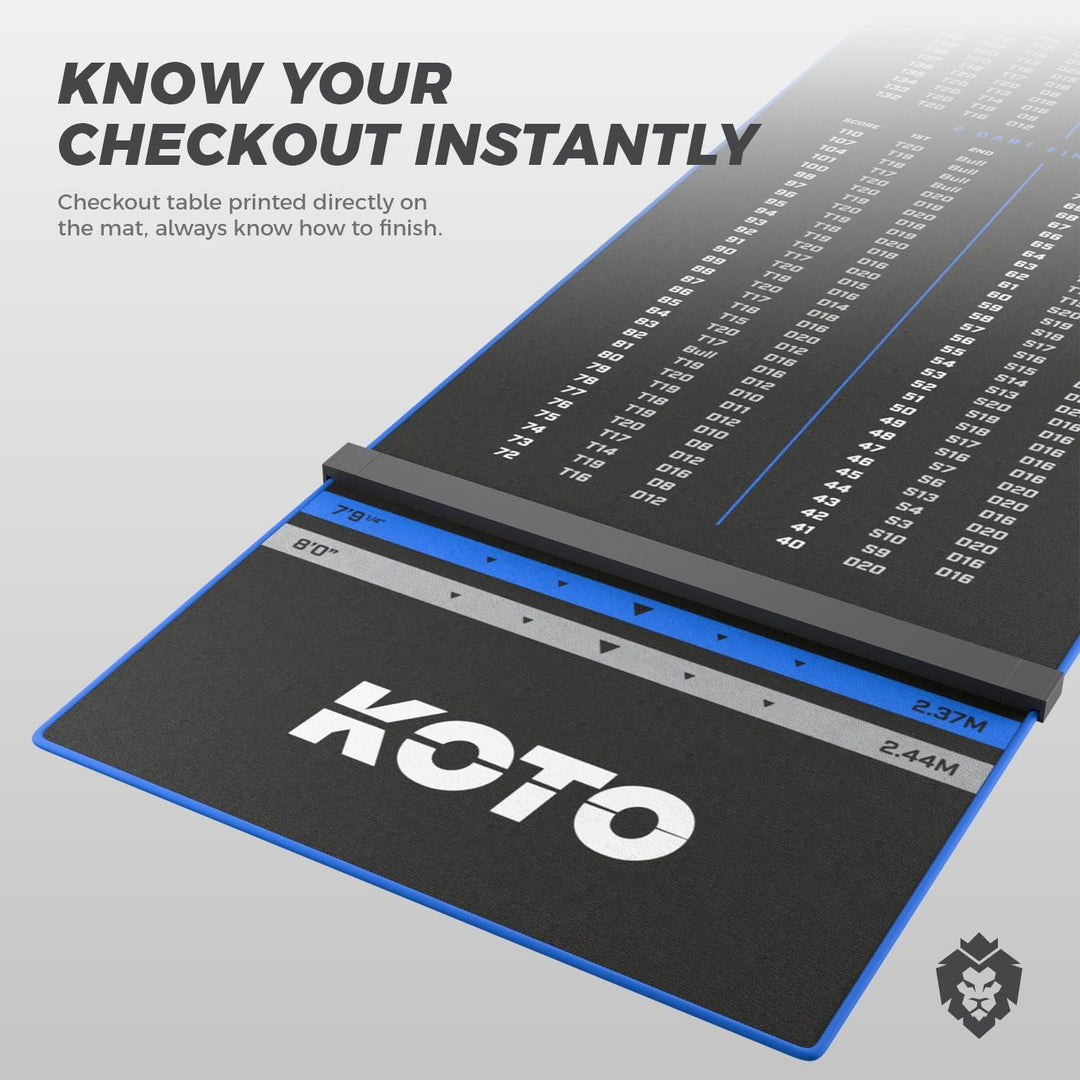 KOTO - Oche Carpet Checkout Dartmatte 285 x 80 cm + Oche Inkl. Score Indikator, Rutschfeste Teppich