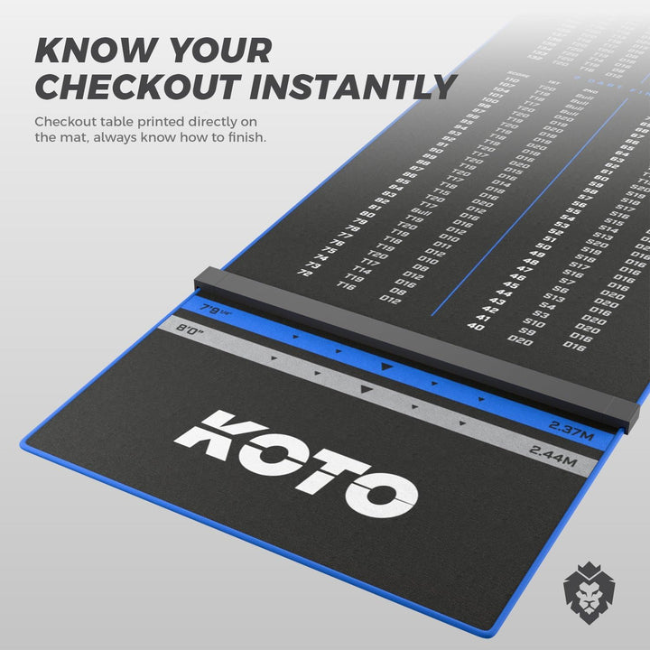 KOTO - Oche Carpet Checkout Dartmatte 285 x 80 cm + Oche Inkl. Score Indikator, Rutschfeste Teppich