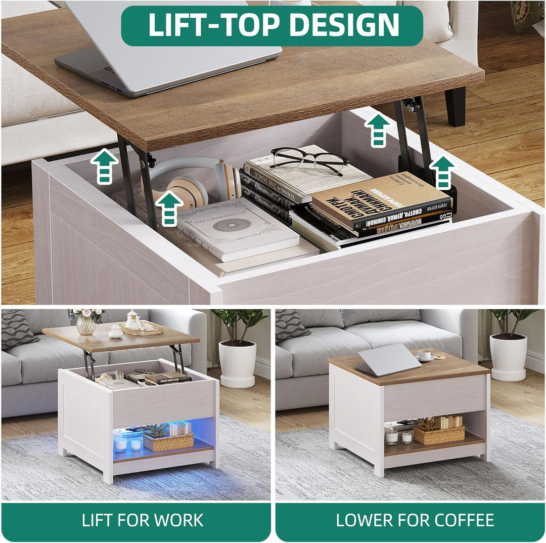 YITAHOME Couchtisch mit Hebeplatte, Quadratisch Couchtisch Höhenverstellbar, Wohnzimmertisch Modern