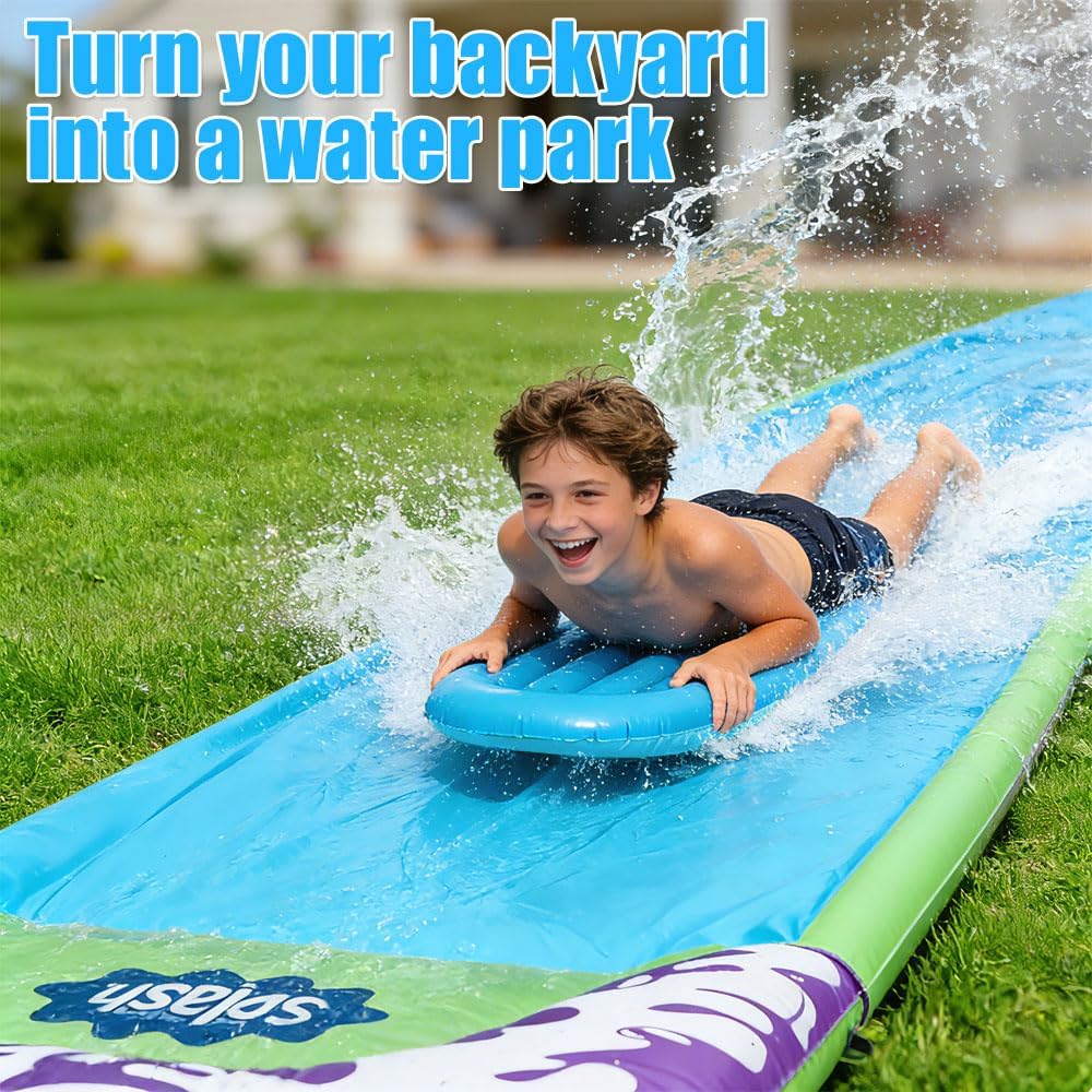Wasserrutsche Garten für Kinder, 15.8ft/480cm Aufblasbare Wasserrutsche mit 2 Bodyboards, Single Was