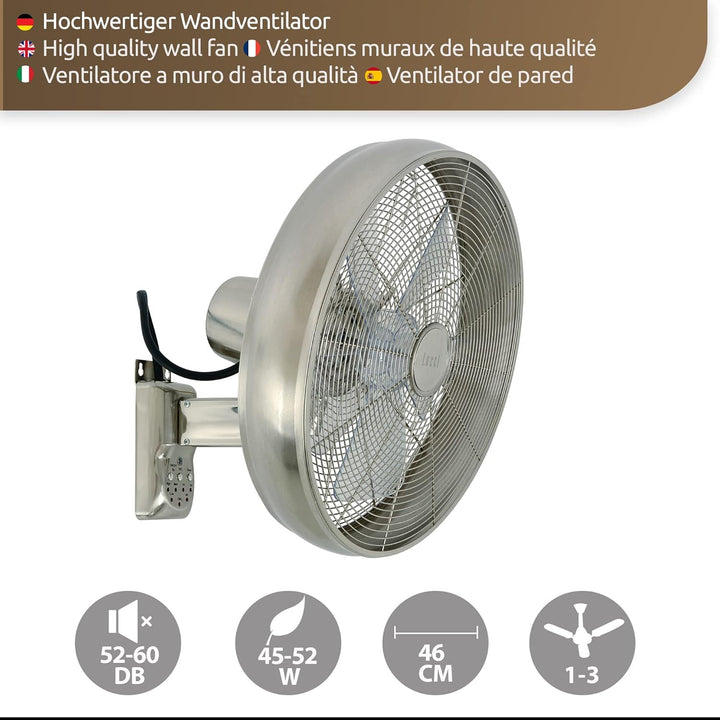 LUCCI AIR 213126EU Breeze Wandventilator mit Fernbedienung, Stahl, Stahl