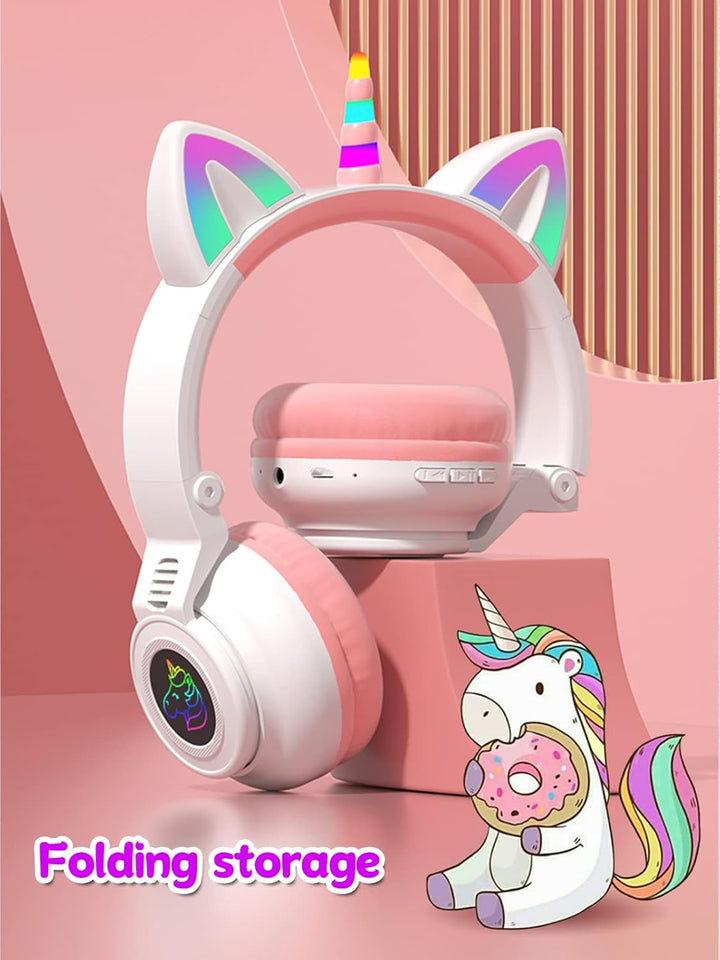Katzenohr Kopfhörer Kindergeburtstag Geschenke Kind LED Katzenohren Einhorn Bluetooth Kabellose Over