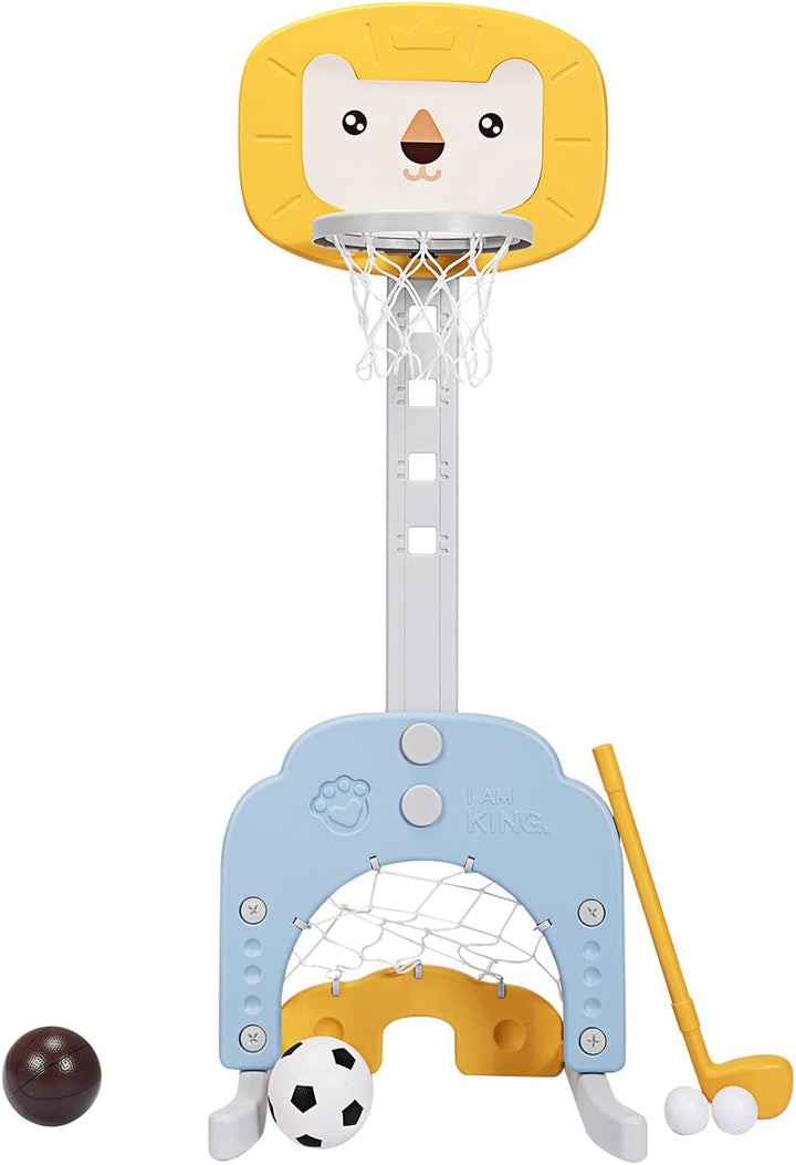 DREAMADE Mini Basketballkorb Kinder, 77-116 cm höhenverstellbarer Basketballständer mit Fussballkorb