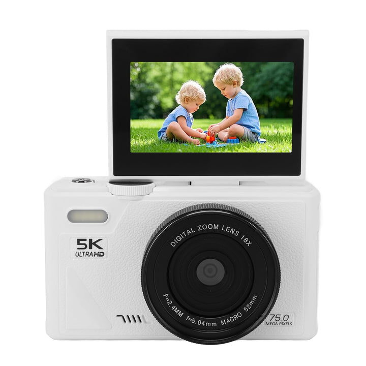 5K 75MP Digitalkamera mit 18 facher Optischer Zoomstabilisierung, 3 Zoll Flip Bildschirm, Retro Digi