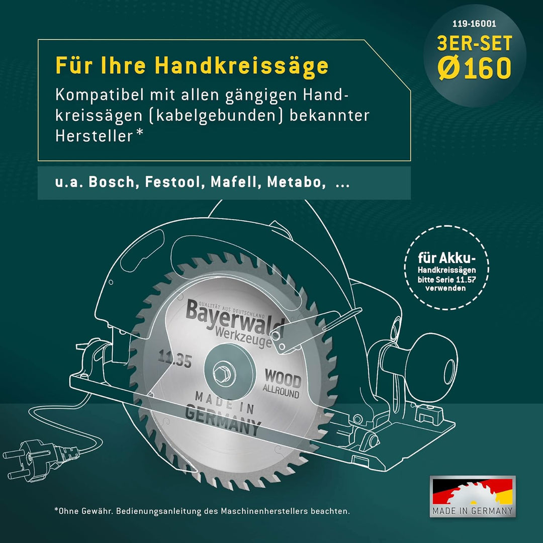 Bayerwald Kreissägeblatt Set Ø 160 (3 tlg.) - für NE-Metall &amp; Holz - geeignet für Tischkreissägen vo