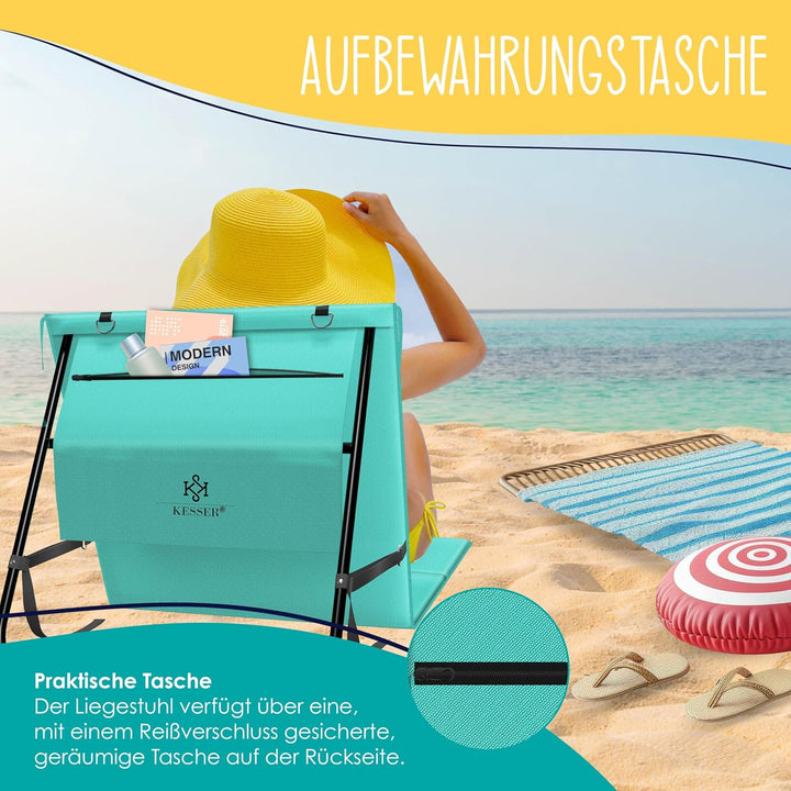 KESSER® Klappbare Strandmatte mit Verstellbarer Rückenlehne – Faltbare Strandliege mit Tragegurt, wa