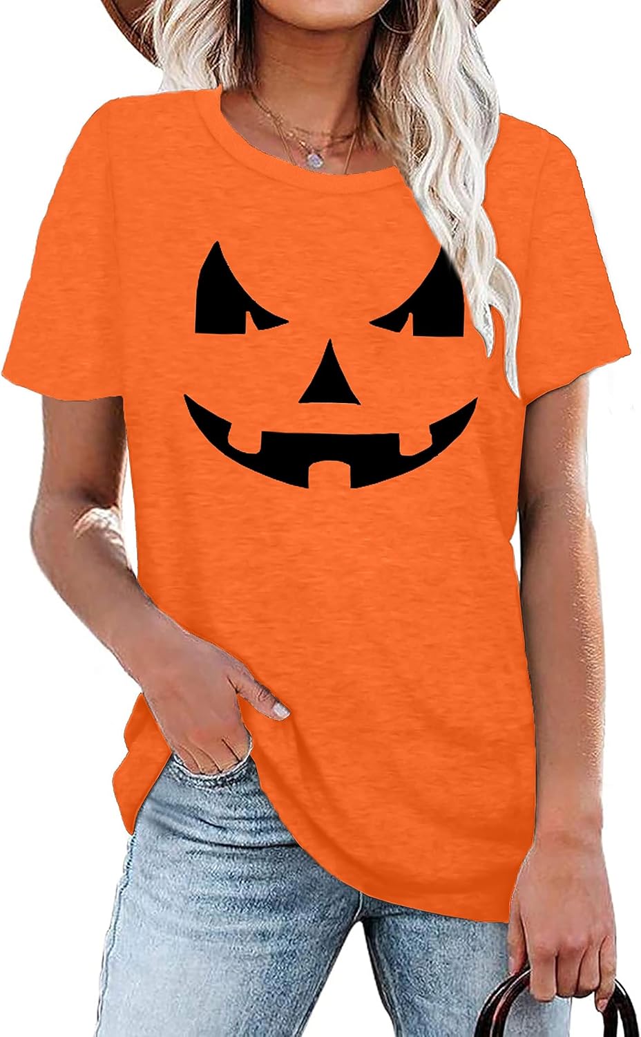 Damen Halloween KüRbisgesicht T-Shirt Frauen KüRbis Shirt Herbst Karneval Shirts M Orange1, M Orange