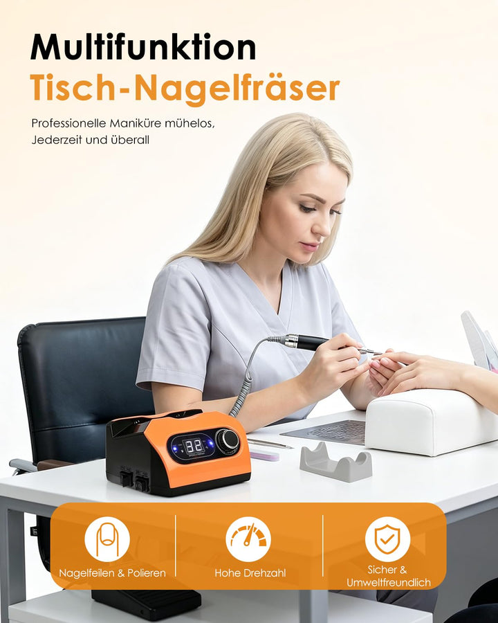 CozyZen Elektrische Nagelfeile, Profi Nagelfräse 35.000 U/min mit LED | Mit Fusspedal, 6 Aufsätzen u