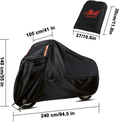 WinPower Motorradabdeckung Abschliessbar Indoor Outdoor Hitzebeständig Motorradplane Wasserdicht 210