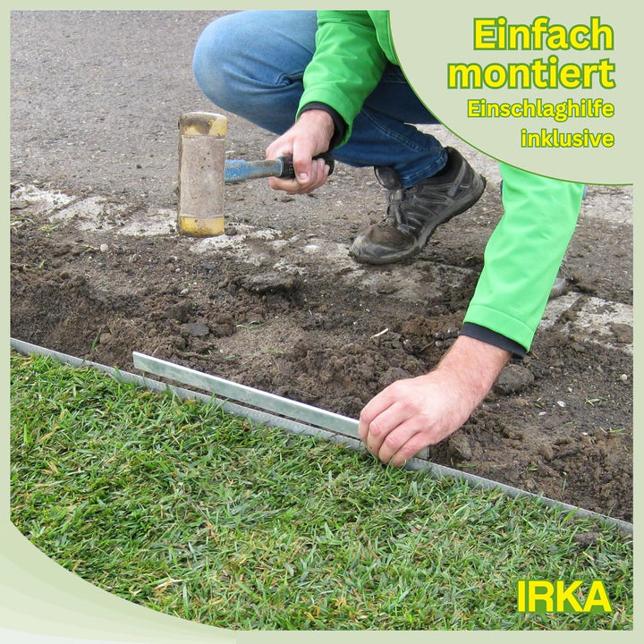 IRKA Rasenkantenband 15 cm x 15m x 1mm Flexible Beeteinfassung | Rasenkante Metall verzinkt 15cm mit