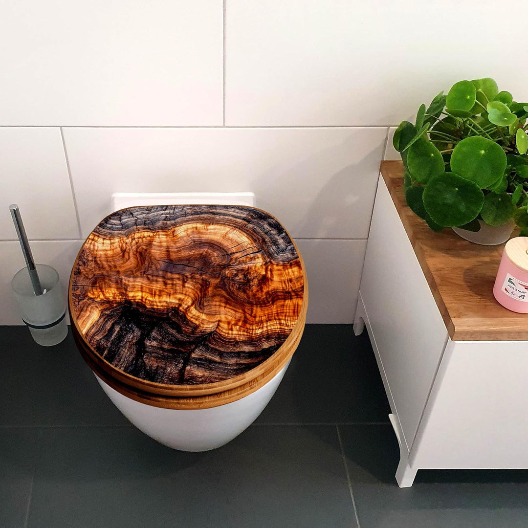 banjado Design WC Sitz Bambus Absenkautomatik 45,8x37,5cm - Toilettendeckel mit Absenkautomatik Holz