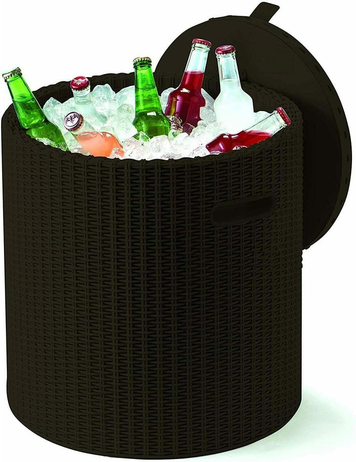 Keter 17200045 Kühlbox/Beistelltisch Cool Stool, Rattanoptik, Kunststoff, braun