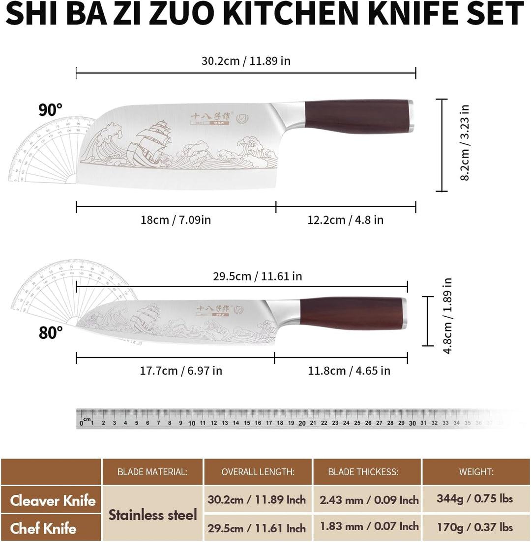 SHI BA ZI ZUO Küchenmesser Set, Chinesisches Kochmesser und Kochmesser Silber-yzh008, Silber-yzh008