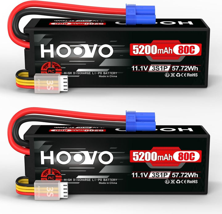 HOOVO 11,1V Lipo Akku 3S 5200mAh 80C HardCase RC Akku Battrien mit EC5 Anschlussstecker für RC Scale