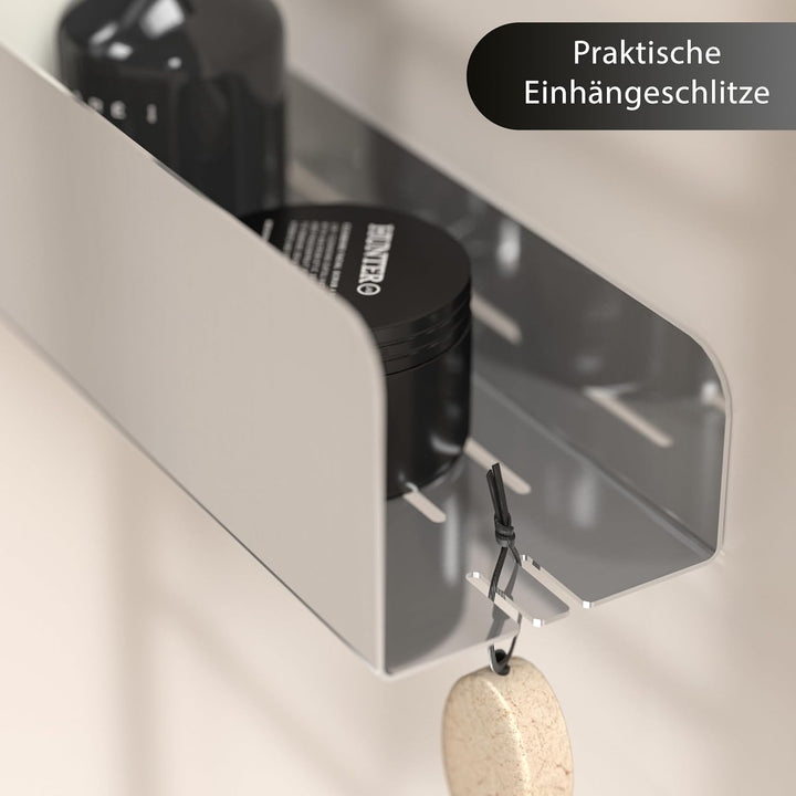 Duschablage ohne Bohren | Edelstahl Duschregal mit Ablaufrillen | Duschkorb zum Kleben | Badregal Se