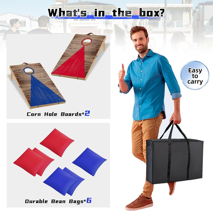NZQXJXZ Cornhole Spiel Outdoor, 60 x 40 cm Massivholz Premium Corn Hole Boards mit 6 Cornhole Säckch