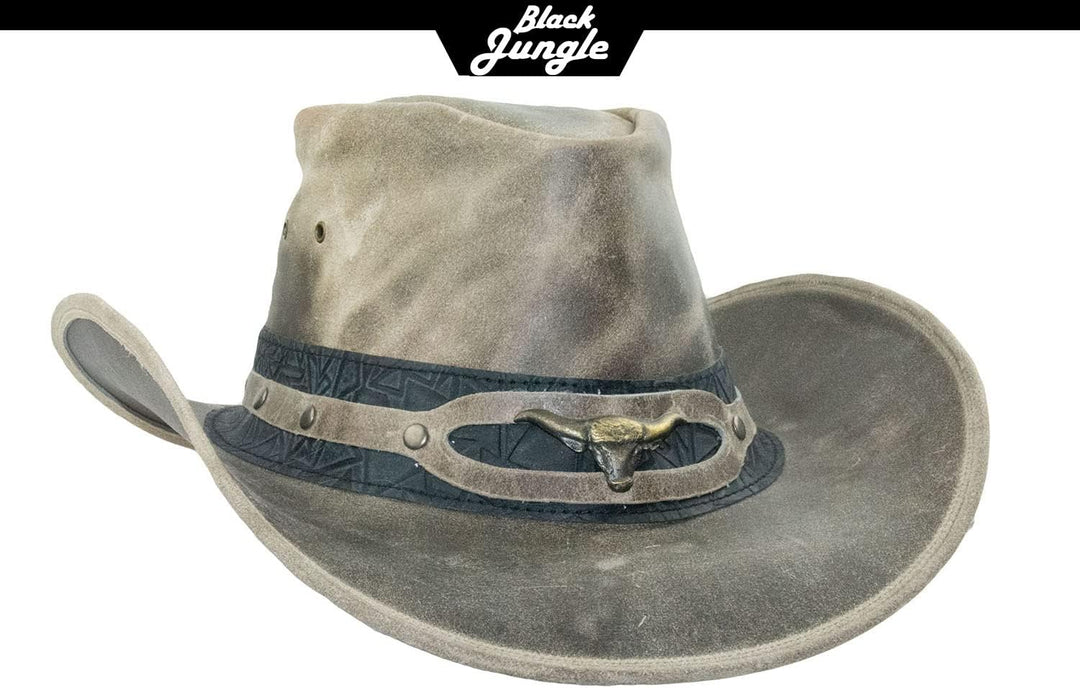 Black Jungle Ontario Outdoor Western Lederhut Australien Cowboy Lederhüte Reiterhut Unisex S Charcoa
