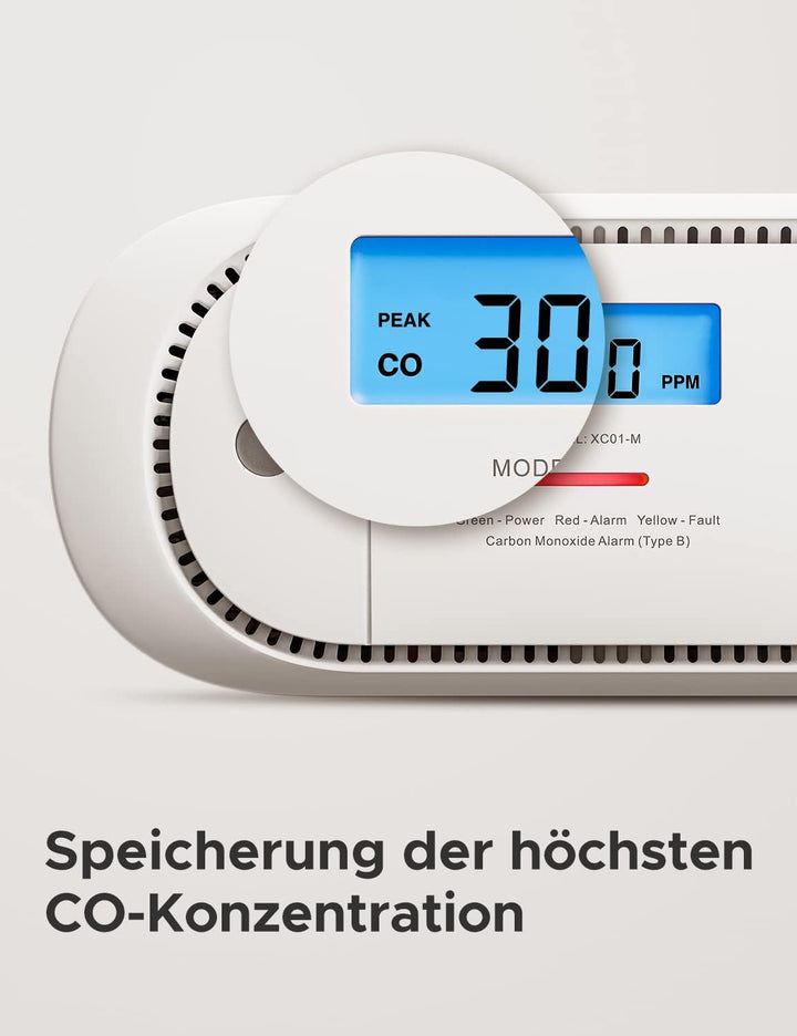 X-Sense Kohlenmonoxid-Melder funktioniert mit der SBS50-Basisstation, verfügt über eine Digitale LCD