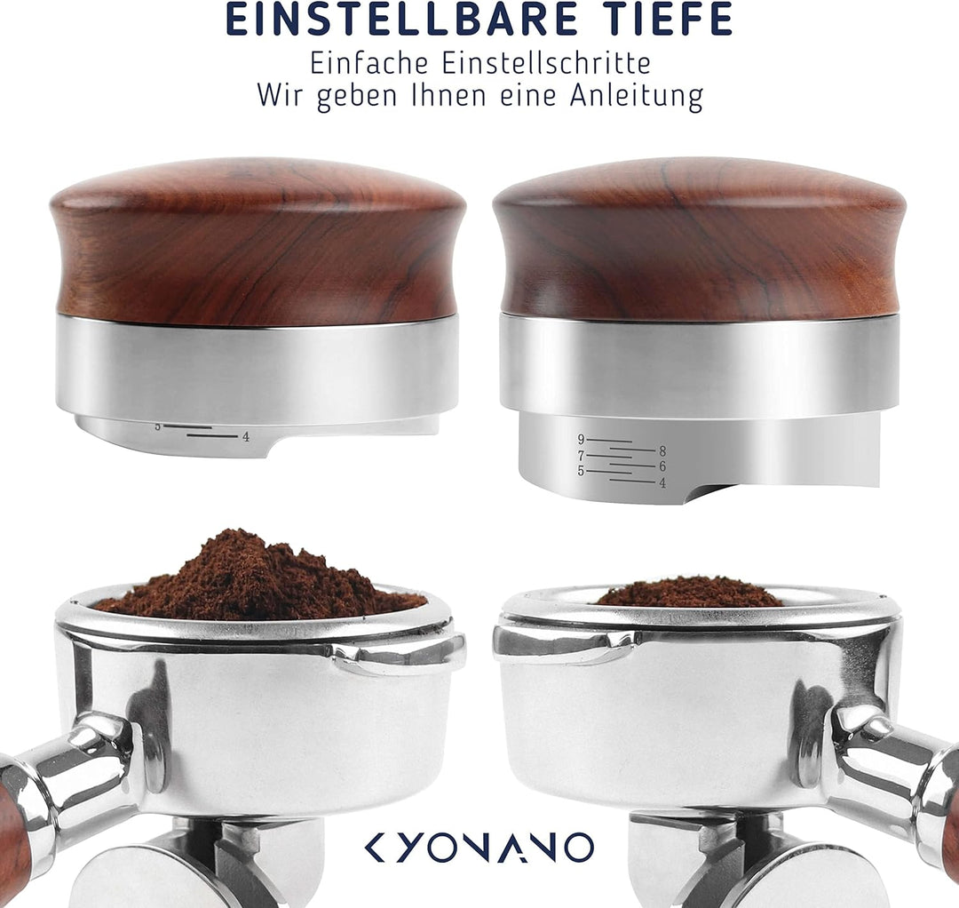 KYONANO Distributor 58mm höhenverstellbar, Kaffeepulver-Verteiler aus Premium Edelstahl &amp; Gelbe Birn