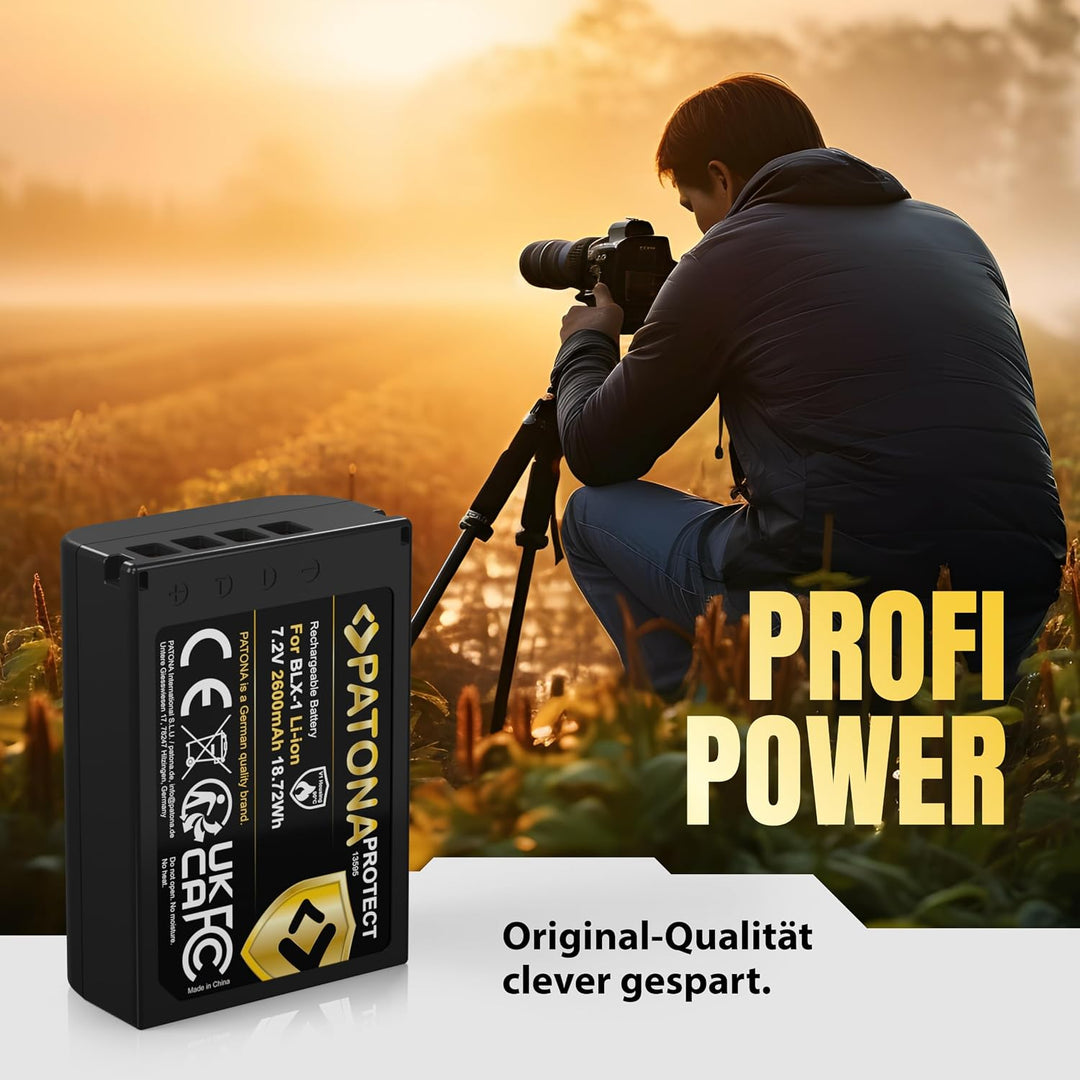 PATONA BLX-1 Protect Kamera-Akku 2X (2400mAh) mit NTC-Sensor und V1 Gehäuse - Kompatibel mit Olympus
