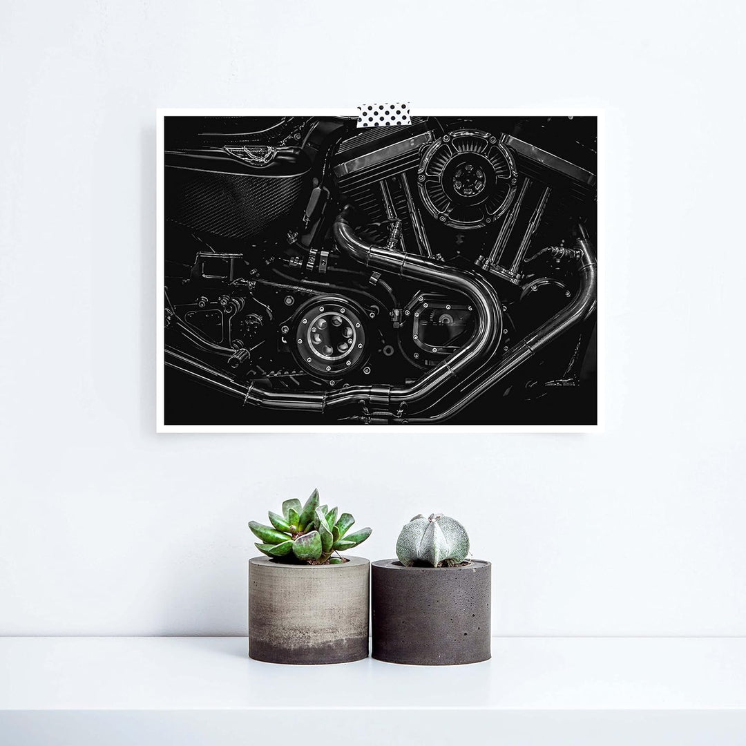 wandmotiv24 Poster als Wanddeko, Grösse 18x13cm, Motorrad, Motor, schwarz, Moderne Wanddeko, Wandbil