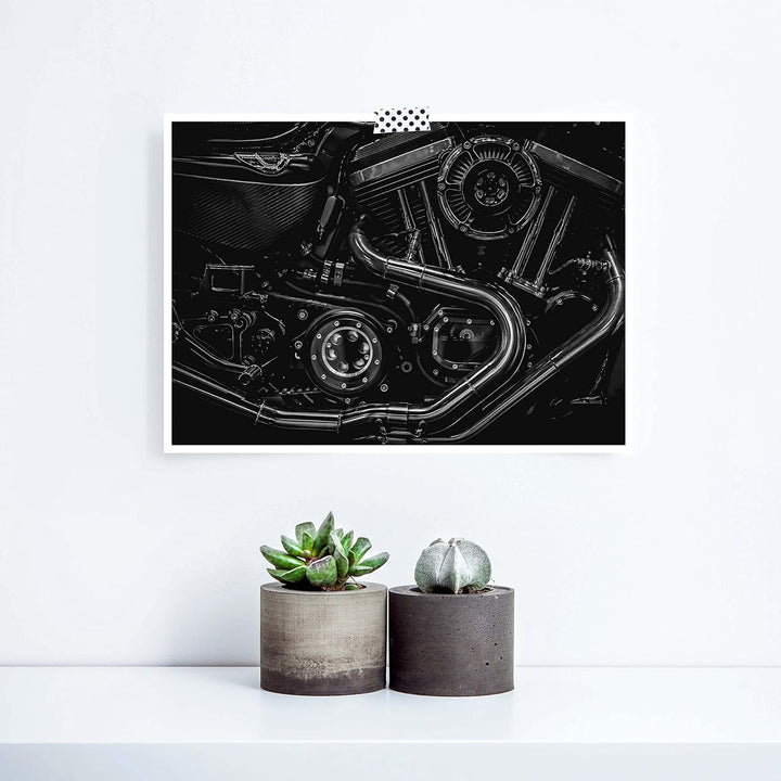 wandmotiv24 Poster als Wanddeko, Grösse 18x13cm, Motorrad, Motor, schwarz, Moderne Wanddeko, Wandbil