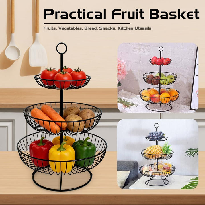 Obst Etagere 3 Stöckig, Obstkorb Etagere Metall, Stabil Obstschale Snackbar Obst und Gemüse Aufbewah