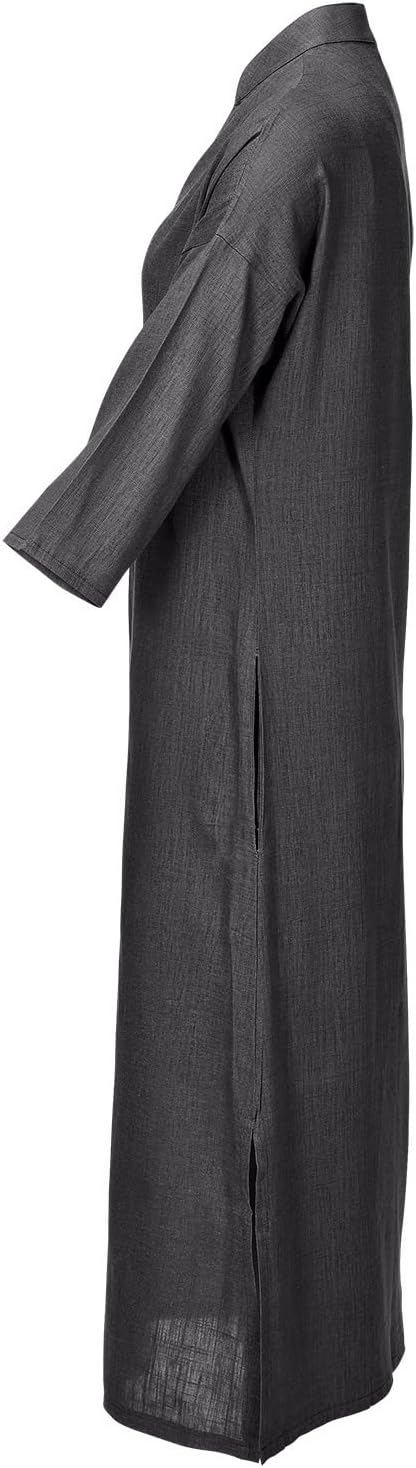 hochwertiges Leinenkleid Knielang mit V-Ausschnitt, Kellerfalte vorne, seitlich geschlitzt und seitl