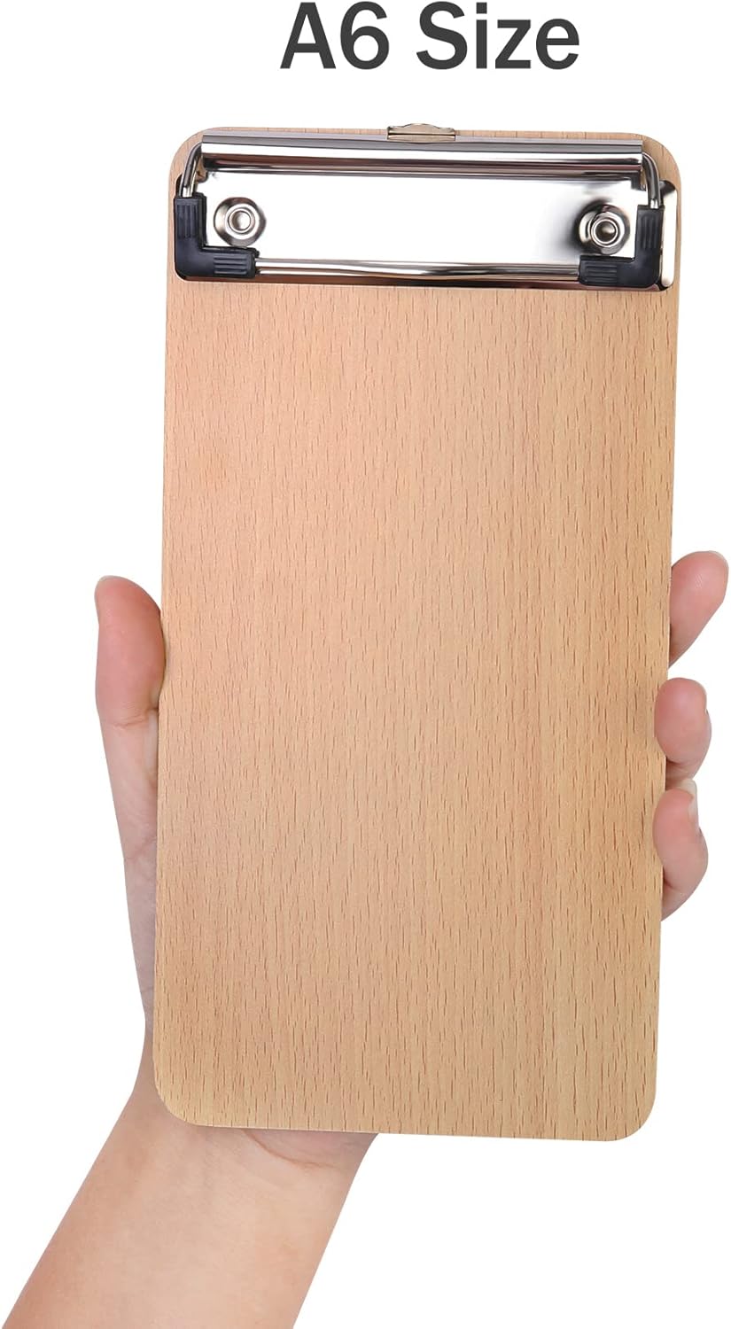 BOMKEE 6er Klemmbrett A6, Mini Schreibplatte Klemmbretter Hölzern Halter Clipboard für Hotels, Bar,