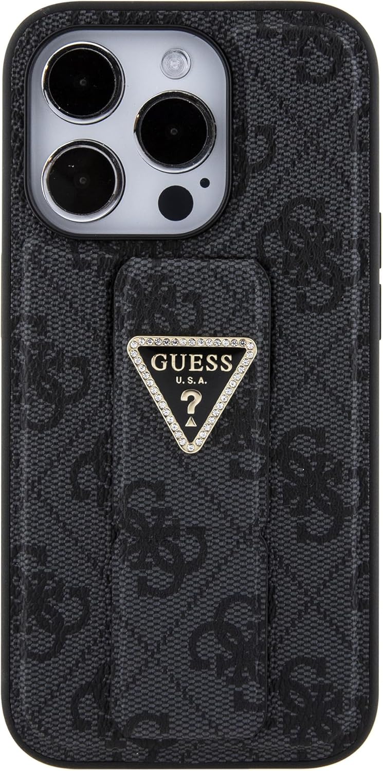 Guess iPhone 15 Pro Hülle [Offizielles Lizenz] von CG Mobile | Grip Stand Case mit PU 4G Dreieck Str