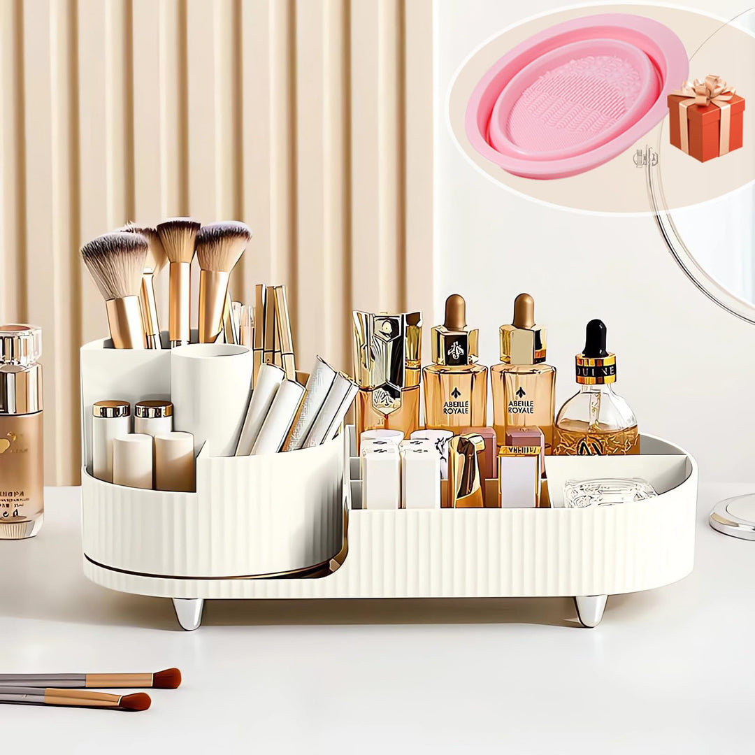 Make up Organizer 360° Drehbar, Grosser Bad Kosmetik Organizer mit Aufbewahrungsbox für Schminktisch