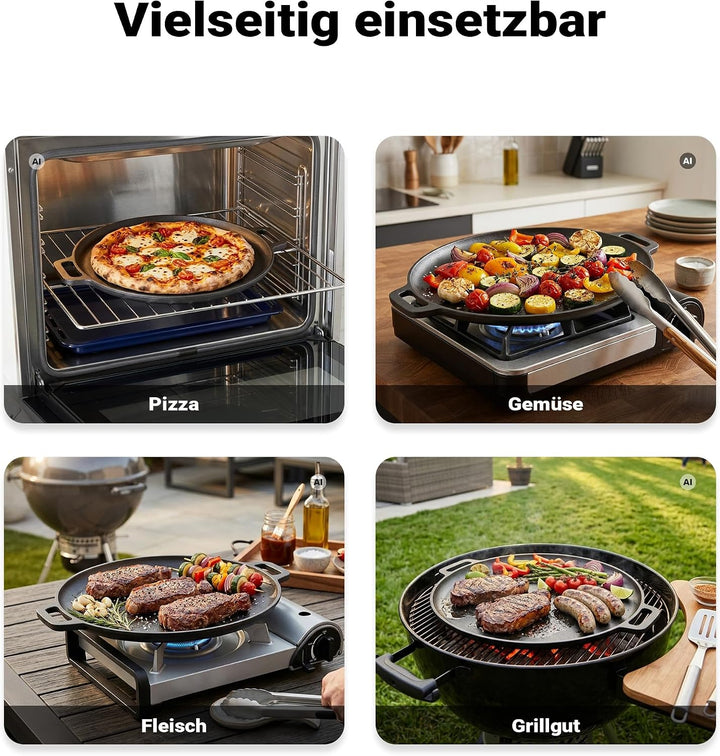 Wiltec Feuerpfanne aus Gusseisen Ø34,5cm geeignet für alle Herdarten, auch für Outdoor-Küche, Antiha