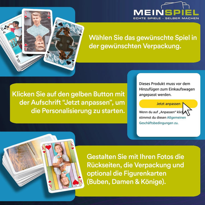 MEINSPIEL - Personalisiertes Memo-Kartenspiel für Kinder - Eigene Fotos auf den Karten - Lernspiel u