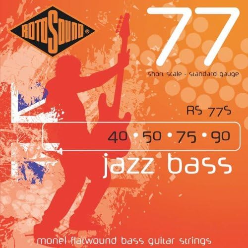 Rotosound Schwarze Nylonsaiten für E-Bass, Flachdraht, kurze Mensur, Standardstärke 40 50 75 90 Einz