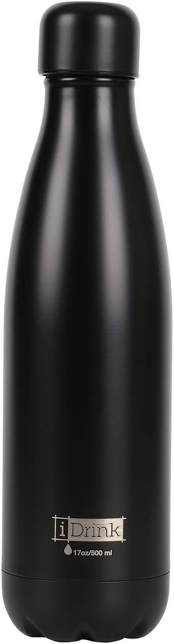 IDRINK - Trinkflasche 350/500/1000 ML Thermoflasche aus Stahl 1000 ML Schwarz, 1000 ML Schwarz