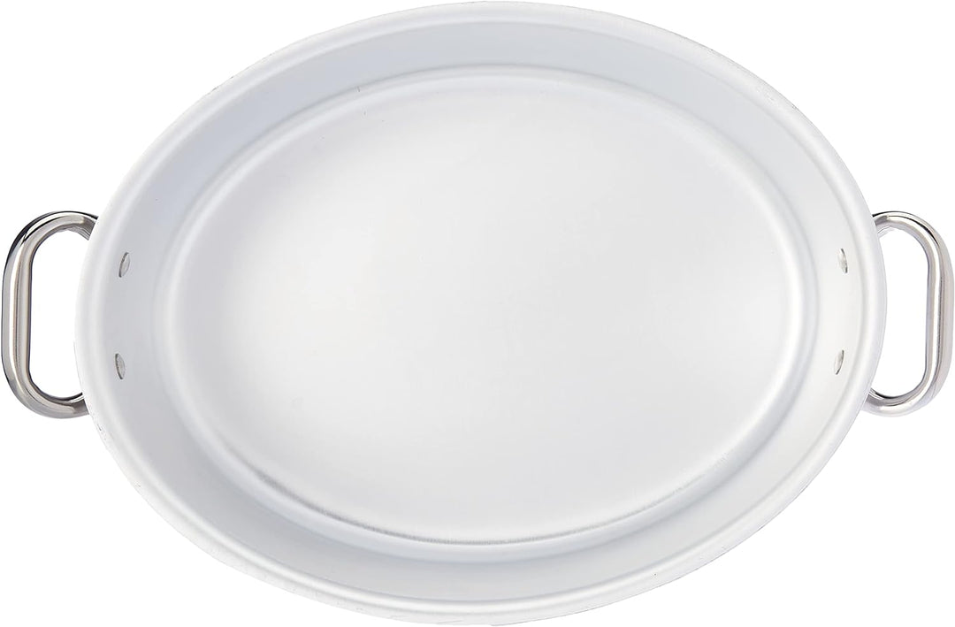Pentole Agnelli Kochtopf oval mit Deckel, aus Aluminium, mit 2 Griffen aus Edelstahl, Silber 32x22x1