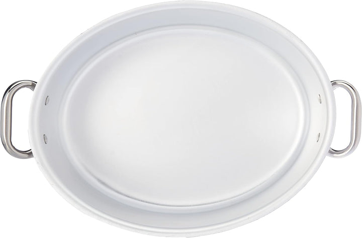 Pentole Agnelli Kochtopf oval mit Deckel, aus Aluminium, mit 2 Griffen aus Edelstahl, Silber 32x22x1