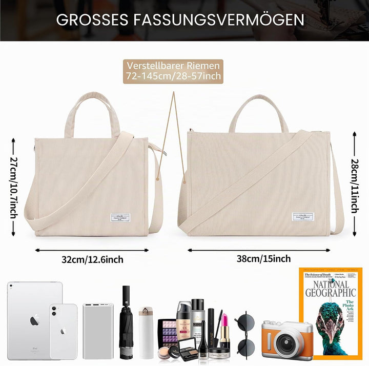 KALIDI Cord Tasche Umhängetasche Damen mit Reissverschluss, Handtasche Schultertasche Shopper für Sc