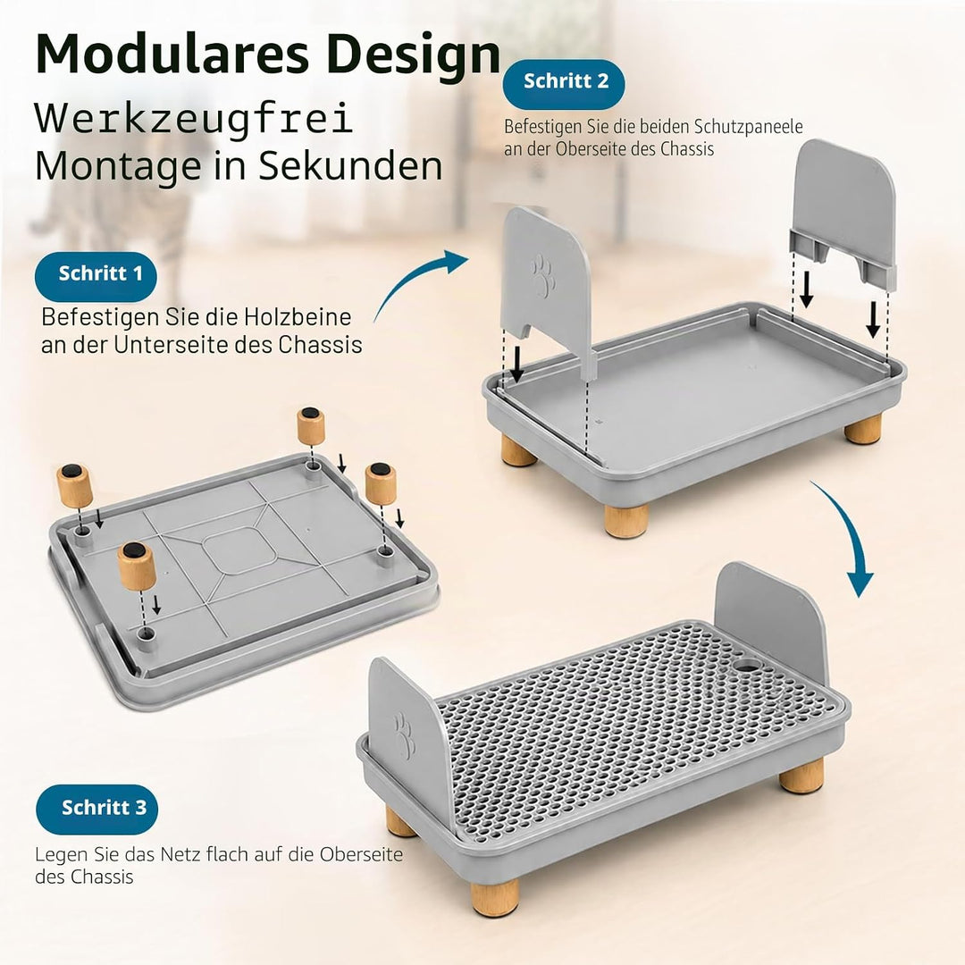 Katzenstreu Rampe mit Filterfunktion - rutschfeste Katzentoilettenstufe mit 4cm Hohe Holzfüsse - Kat