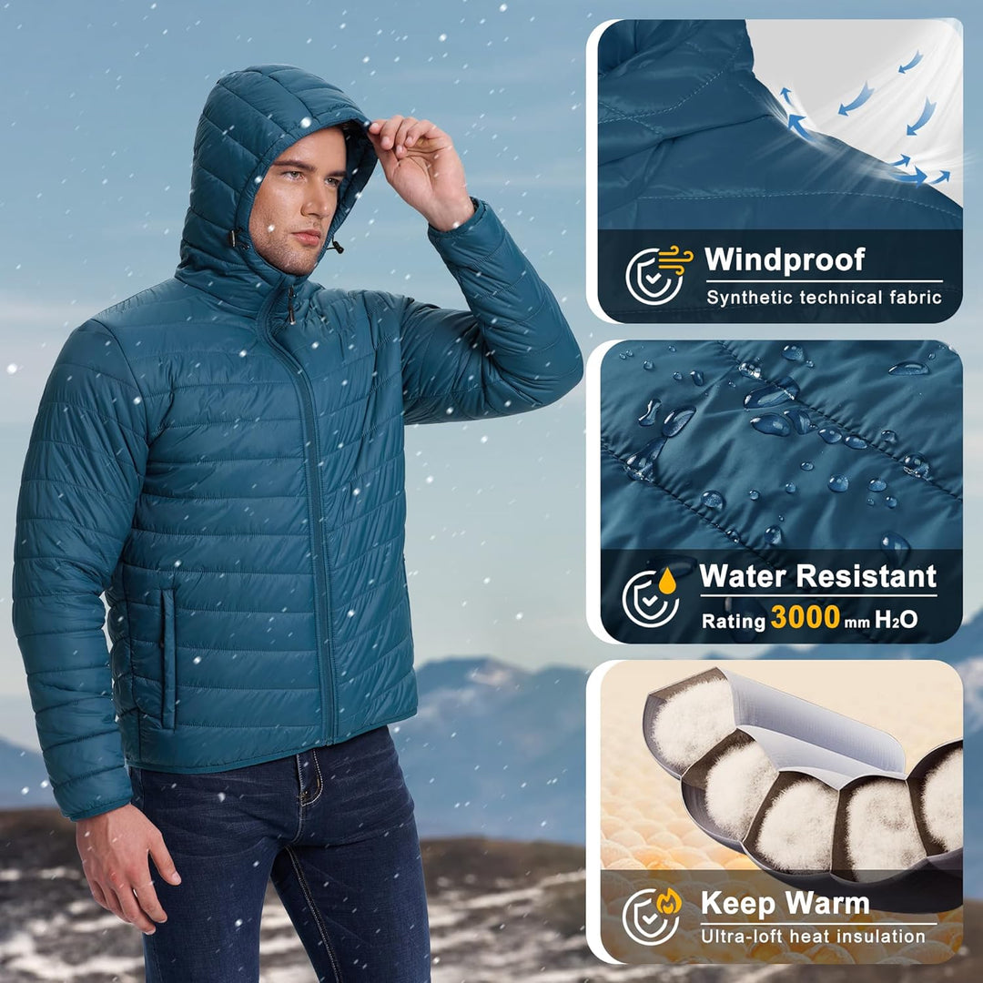33,000ft Herren Leichte Steppjacke Outdoor Wasserbeständige Übergangsjacke Warme Winterjacke für Män