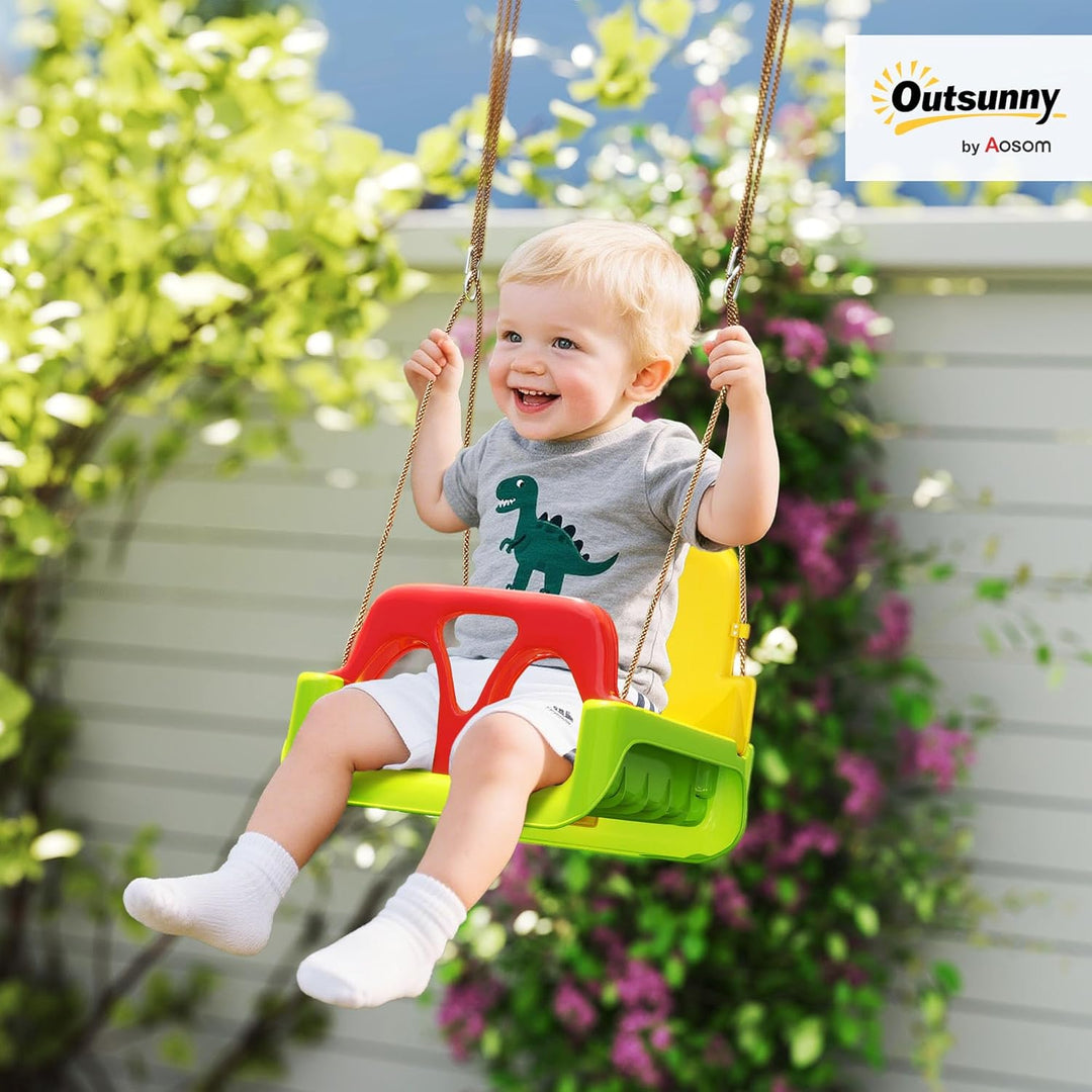 Outsunny Babyschaukel 3 in 1 Kinderschaukel Babysitz verstellbar Mitwachsend Schaukelsitz mit Rücken