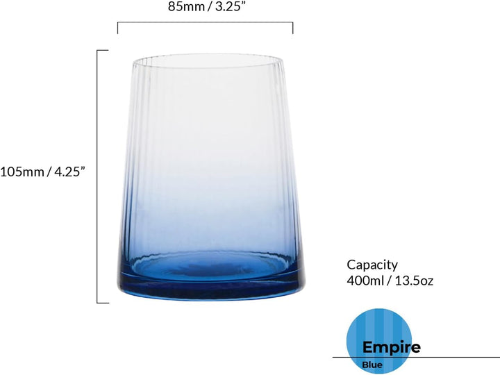 Set mit 2 Empire Blue DOF-Bechern – elegante blaue doppelte altmodische Gläser Tumblergläser Blau, T