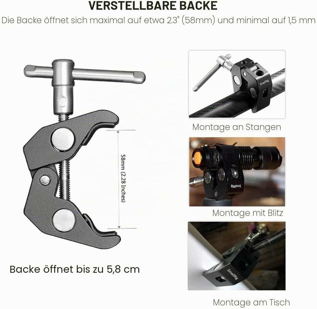 SMALLRIG 5 Zoll Magic Arm mit Super Clamp Large Crab Zangenclip für Monitor LED Licht - KBUM2730, 5