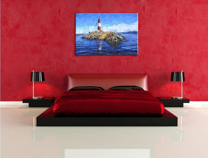 Pixxprint Leuchtturm mit Robben als Leinwandbild/Grösse: 100x70 cm/Wandbild/Kunstdruck/fertig bespan