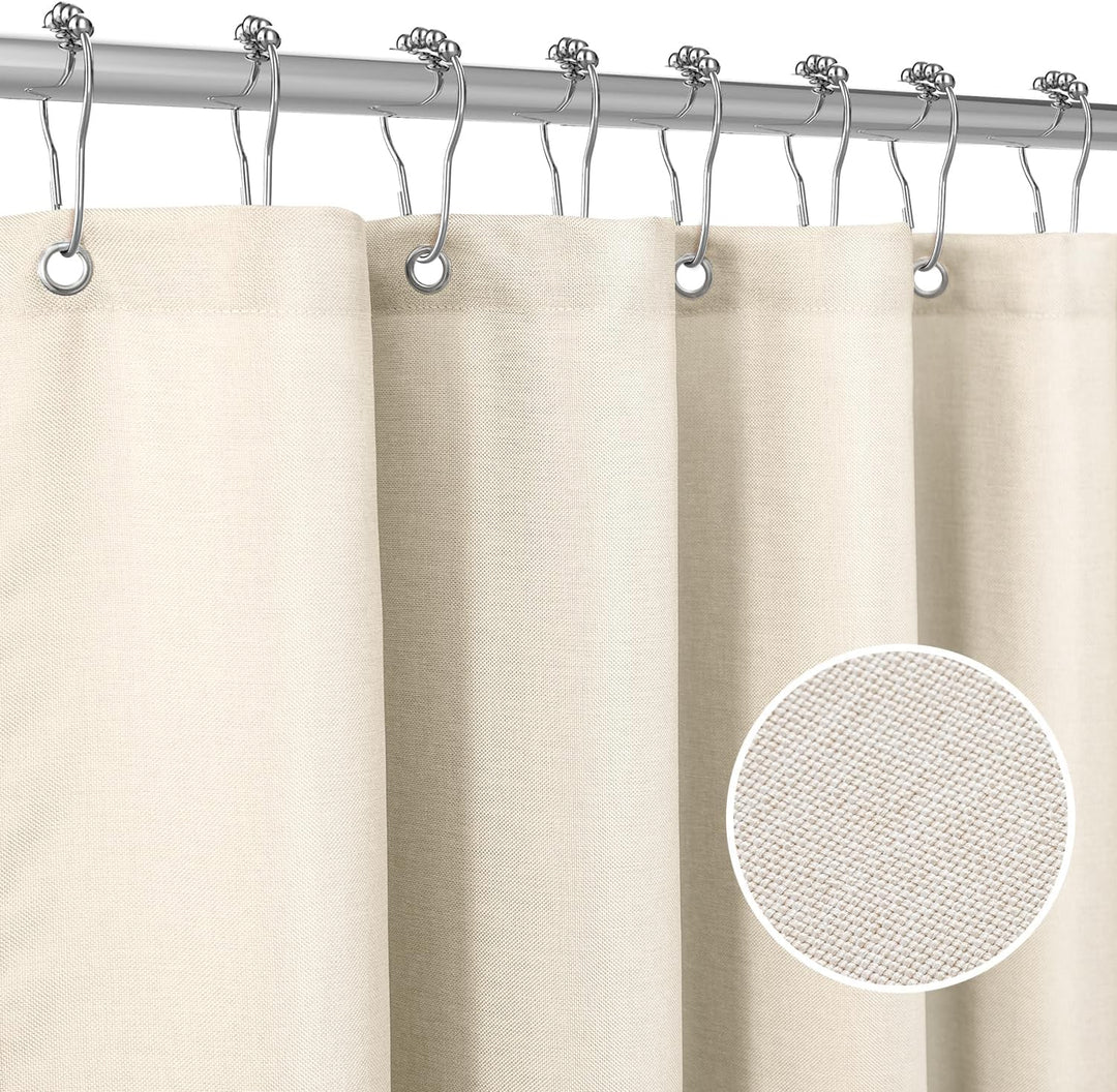 VANZAVANZU Duschvorhang Schmaler Leinen 92 x 182 cm mit Metall Duschvorhangringe Schwerer Stoff Text