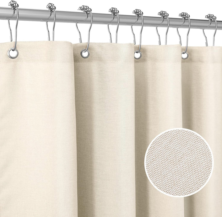 VANZAVANZU Duschvorhang Schmaler Leinen 92 x 182 cm mit Metall Duschvorhangringe Schwerer Stoff Text