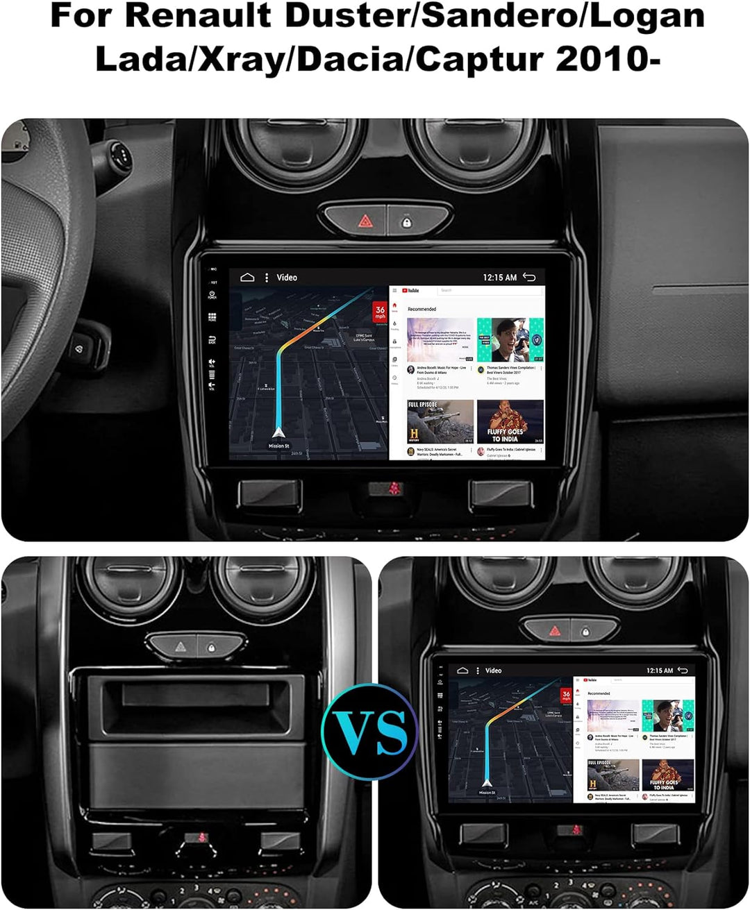 SXAUTO Android 12 IPS Autoradio Passt für Renault Duster/Dacia Sandero/Lada Xray 2/Renault Captur/Lo